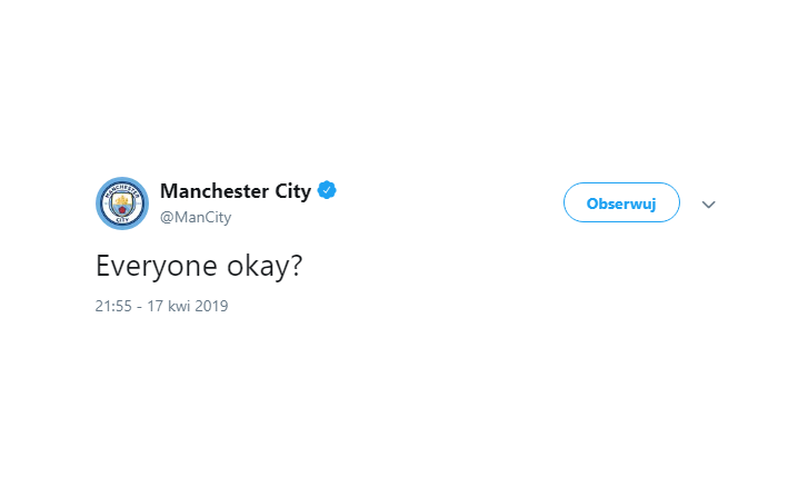 WYMOWNY tweet Manchesteru City w przerwie szalonego meczu z Tottenhamem :D